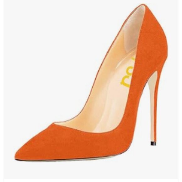 FSJ Shoes - FSJ Orange Suede Pointed Toe Pumps High Heel Sexy Stilettos Slip On Office Shoes